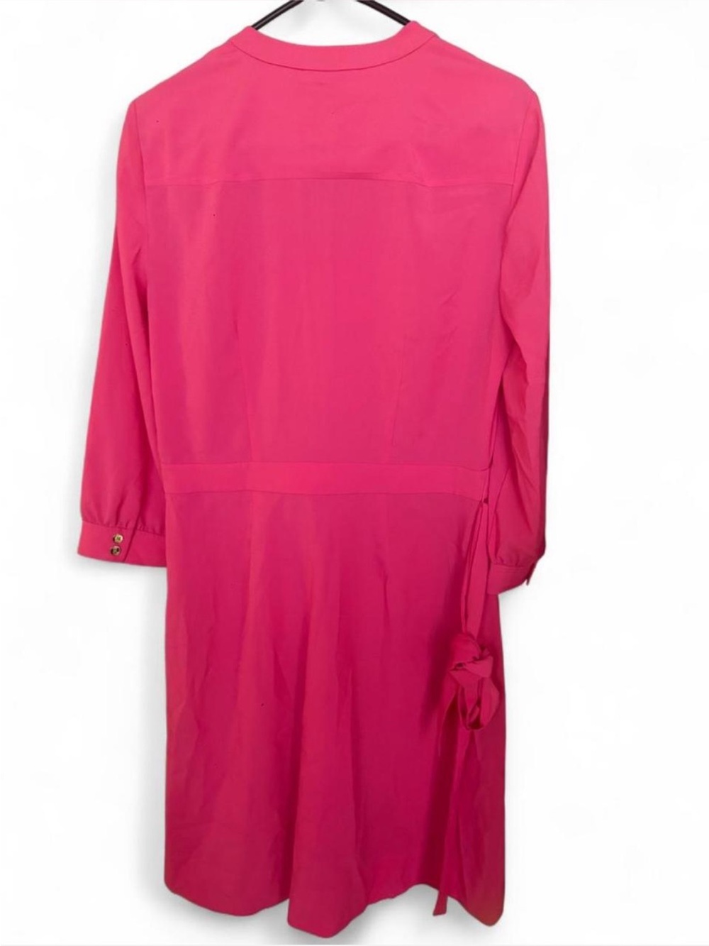 Tory Burch Bright Pink Long Sleeve V-Notch Dress - Picture 2 of 4